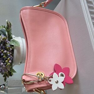 COACH Pink Swinger Leather Crossbody Bag with Floral Charm